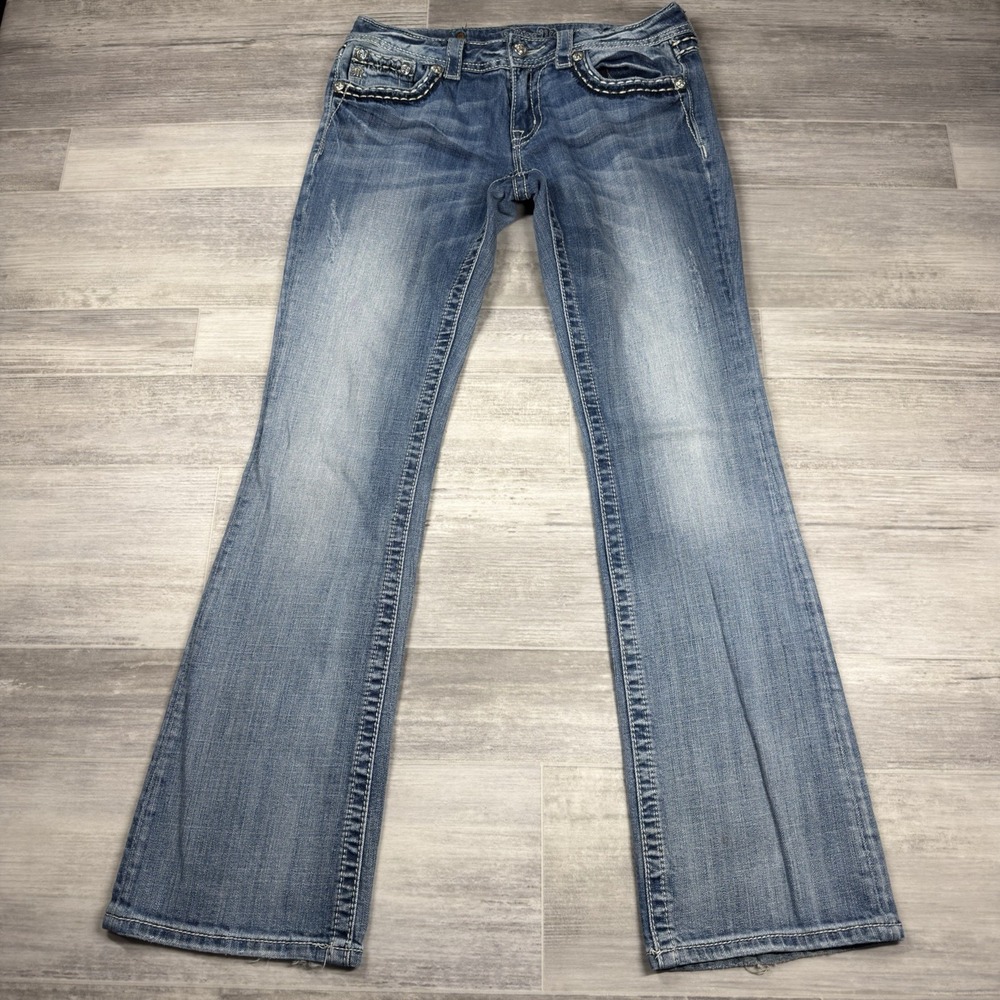 MISS ME Women's Size 29 Embellished Glitz Boot Stretch Light Jeans JE5380B3L